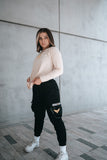 Boyfriend multi pocket raw cargo pants