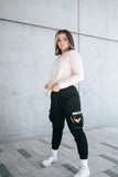 Boyfriend multi pocket raw cargo pants